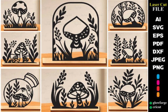 Floral Mushroom Stands Bundle Laser Cut