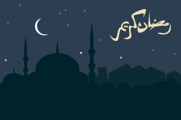 Ramadan Night Scene with Silhouette Graphics and Illustrations